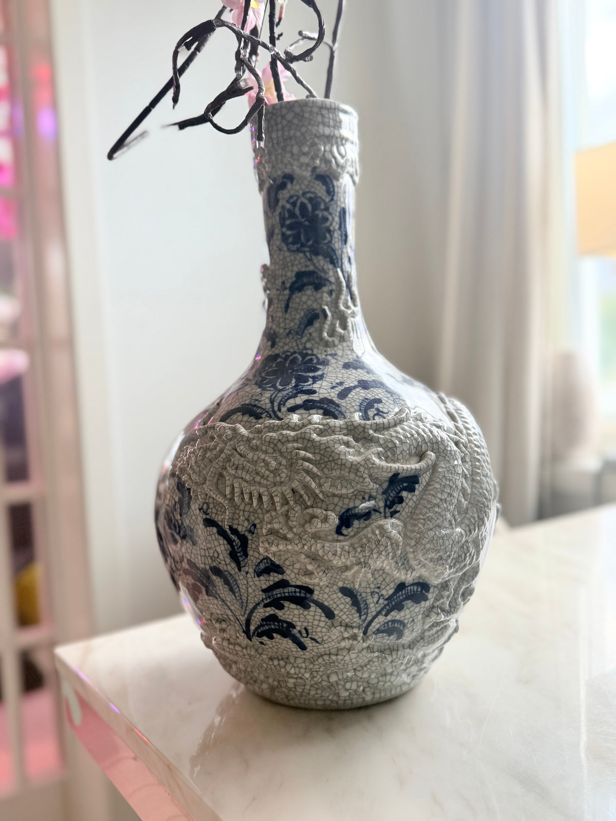 Celestial Healing Globe Vase with Dragon Decoration