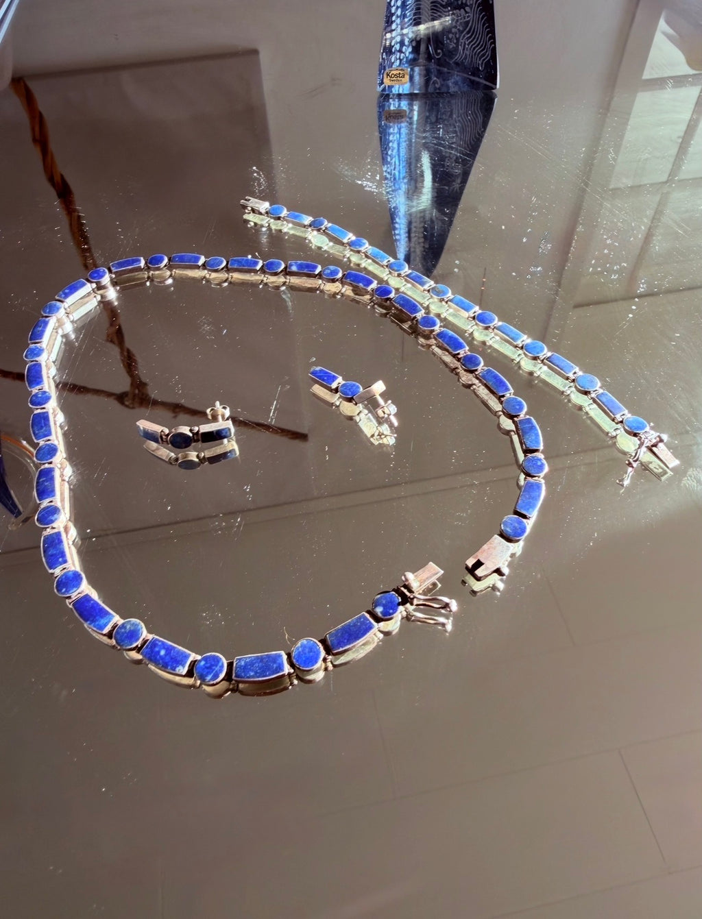 Halsband armband och örhängen i silver med lapis lazuli
