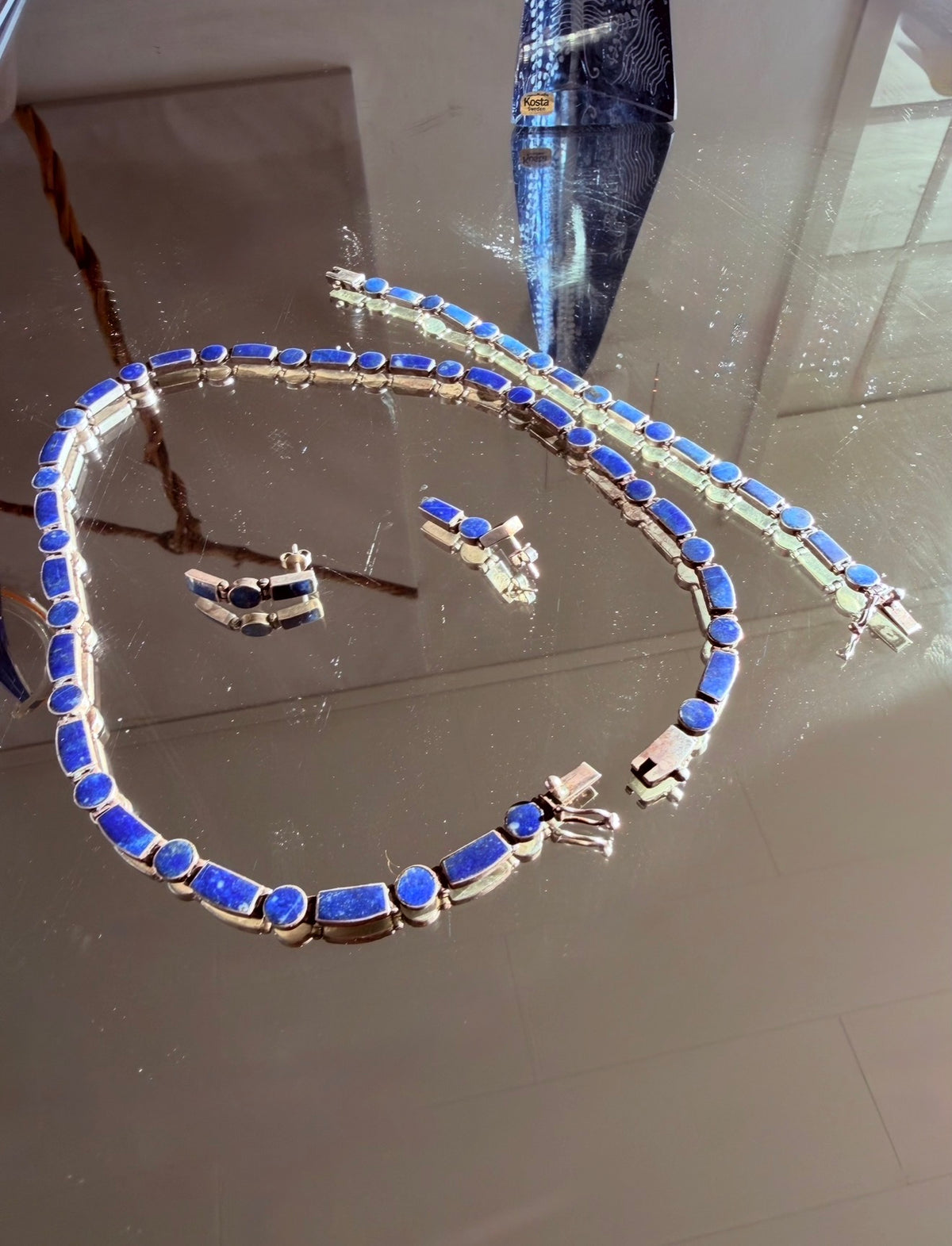 Halsband armband och örhängen i silver med lapis lazuli